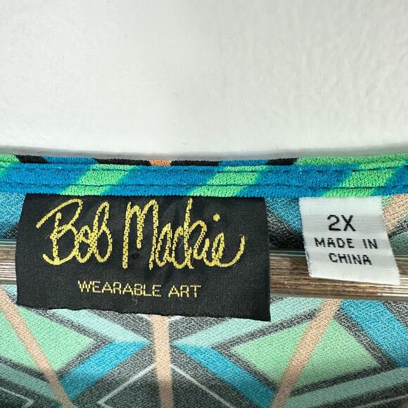 Bob‎ Mackie Top Womens 2X Bold Graphic Print Long Sleeve Retro Festival Y2K - Picture 2 of 6